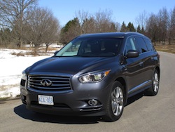 2014 Infiniti QX60 Hybrid front side view in snow